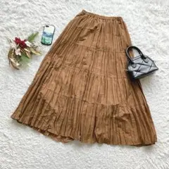 ナチュラルビューティー ロングスカート S プリーツ ティアード ウエストゴム