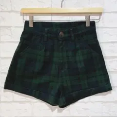 オゾック チェック柄ショートパンツ（36）ダークグリーン タータンチェック S