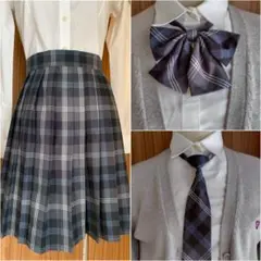 ☆なんちゃって制服 3点セット プリーツスカート ブルーグレー ネクタイ リボン