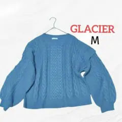 GLACIER 春ニット くすみブルー M セーター Vネック ケーブル匿名配送