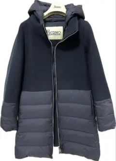 【1/11まで出品】HERNO ヘルノ 異素材切替ダウン ネイビー42 一度着用