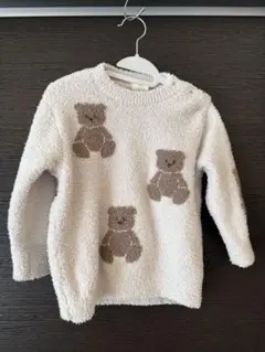 ジェラートピケ　ホワイト クマ刺繍 フリースセーター