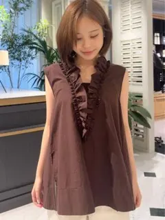 未使用☆23区Lライトタンブラーギャザーフリルブラウス ダーク 