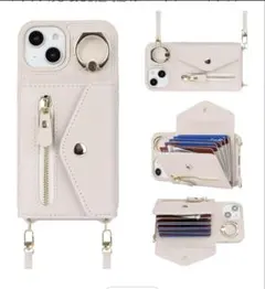 ベージュ iPhone13 14ケース カードポケット付き