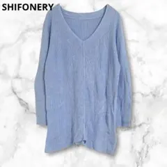 ライトブルー　Vネック　長袖ニット　薄手セーター　M コットン混　シンプル　無地