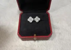 クローバーピアス シルバー CZダイヤモンド 四つ葉 フラワー キラキラ