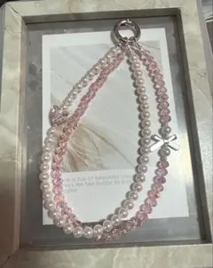【14】パールとアクリルビーズの携帯ストラップ　ピンク　ビーズストラップ