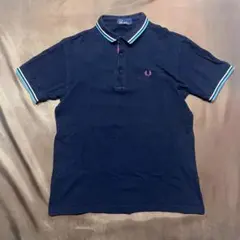 FRED PERRY Navy Polo Shirt Stripe Collar