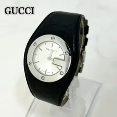 稼働 GUCCI 104 Gバンデュー シマ レザーベルト 腕時計 ブラック