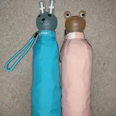 折り畳み傘 うさぎとカエルのデザイン　水色・ピンク