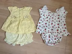 夏服ベビー服2点セット 70 花柄いちご柄 セットアップ