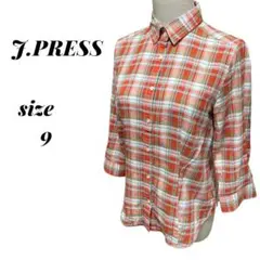 J.PRESS/ジェイプレス★リネン混 大格子柄 シャツ 七分袖 9号 Mのサムネイル