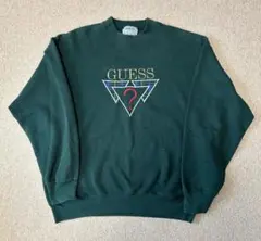 【希少】90s GUESS センター刺繍ロゴ スウェット ダークグリーン
