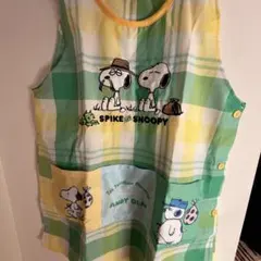 スヌーピー エプロン チェック柄 ノースリーブ