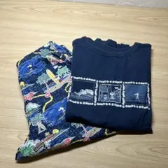ネイビー ビーチデザイン Tシャツ　ステテコセット