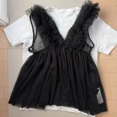 美品　coca チュール　ビスチェ　キャミソール　ベスト　黒　フリル