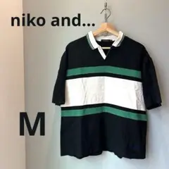 【美品】ニコアンド　ストライプ　ポロシャツ M ブラック　黒