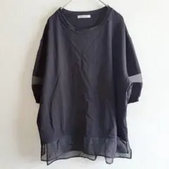 イーズブルー　カットソー　トップス　袖口絞り　袖裾透け感　オーガンジー　黒　Fのサムネイル