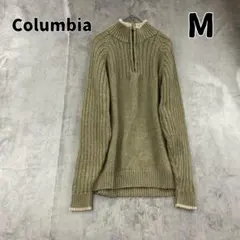 コロンビア カーキ ハーフジップ ニット セーター リブ編み コットン【9678のサムネイル