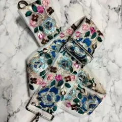 インド刺繍リボン花柄刺繍 ネックストラップ・バックストラップ・携帯ストラップ