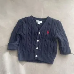 ラルフローレン　ケーブルニットカーディガン　紺　3M ホースロゴ　ロゴ刺繍