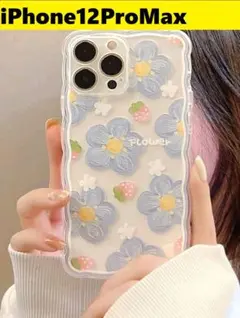 iPhone12ProMax★ウェーブエッジ　花柄　韓国　透明ケース　可愛すぎる