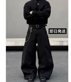 Wide Slacks Studs Baggy 変形　ブラック　ワイドパンツ　黒