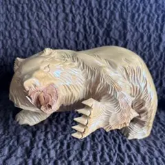 木彫りの熊　吠え熊 繊細な毛彫り 北海道 民芸品 昭和レトロ