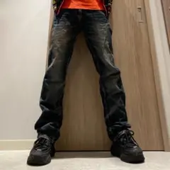 00s アーカイブ グランジ y2k ギャル男 シワ加工 フェード デニムパンツ