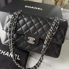 CHANEL マトラッセ25 ダブルフラップ ネイビー ゴールドラムスキン