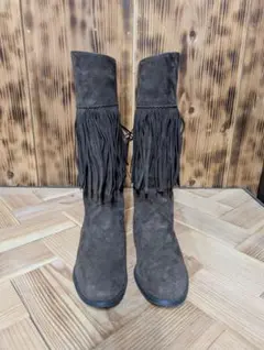 フリンジ付きダークブラウンロングブーツ