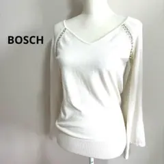 BOSCH Vネック ニット WHITE フレア袖 リングレディース M