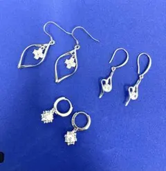 シルバー925ピアス 3点セット　揺れる　ストーン・フック　シルバー925 純銀