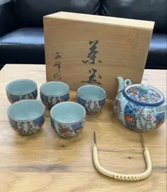 ♣ヴィンテージ品♥【名釜・有田焼・西峰作】♥【高級】金彩・急須蓋付煎茶器 ５客 ♧ヴィンテージ品♥【名釜・有田焼・西峰作】♥【高級】金彩