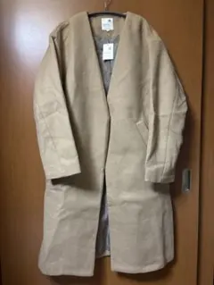 earth music&ecology Vネックノーカラーコート ベージュ S
