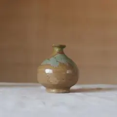 小型陶器 一輪挿し 茶色と青緑 古道具