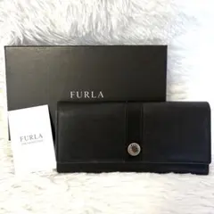 FURLA 良品✨フルラ バイカラー ロゴ金具 長財布 黒 白 黄 箱付き
