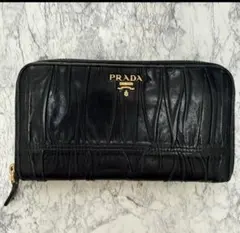 美品】PRADA プラダ 長財布 ラウンドファスナー レザー 黒 レディース 