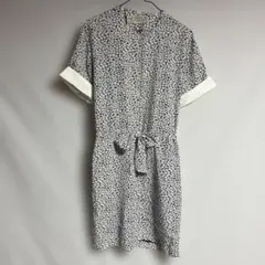 花柄ワンピース 半袖 CHECK OUT ワンピース　花柄　リボン　紺×白　M