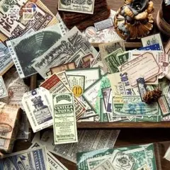 626ヴィンテージ紙ものステッカーセット｜グリーン系ラベル・広告風｜コラージュ
