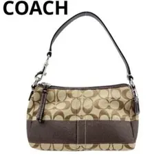 【美品】コーチ ミニハンドバッグ シグネチャーキャンバス カーキ 茶系 1Q13