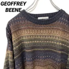 N-5616 GEOFFREY BEENE 総柄 アクリルニット セーター L