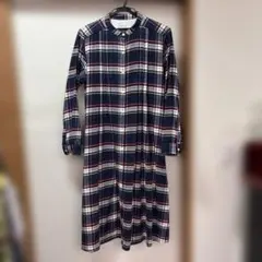 無印良品　チェック柄ロングシャツワンピース（長袖）コットンフランネル　M〜L