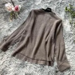 【7-IDconcept】ハイネック リブ ニット セーター ブラウン M 上品