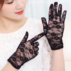 レースカバー アーム ブラック ウエディング グローブ花柄 ゴシックのサムネイル
