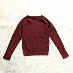 【美品】ロペピクニック リブ編み 長袖ニット L ボルドー ビジュー