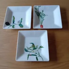 Noritake 植物モチーフ 四角い皿 3枚セット
