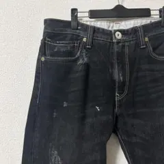 リーバイス505 ブラックデニムパンツ ダメージ加工 ストレート
