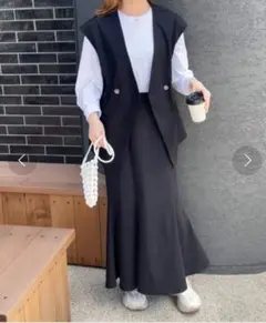 JUNOAH セットアップ ジレ ロングスカート ブラック М