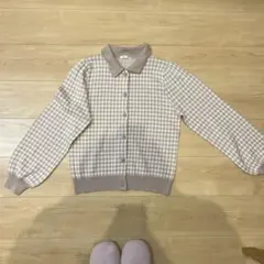 チェック柄ニット 長袖 ベージュ系